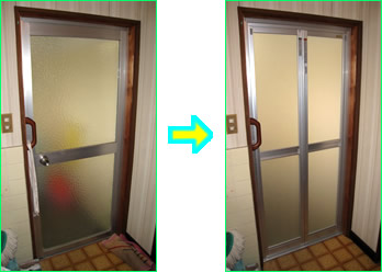 施工事例：浴室のドアを折れ戸にリフォーム
