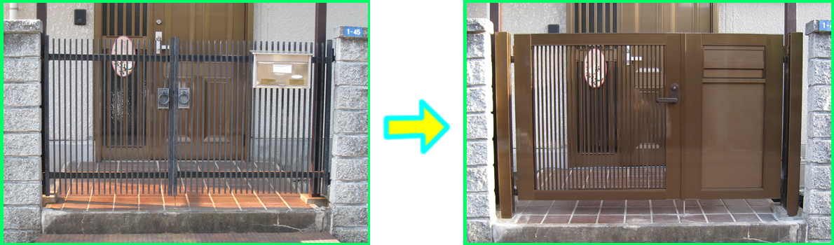 施工事例：ポスト付の門扉をリフォーム