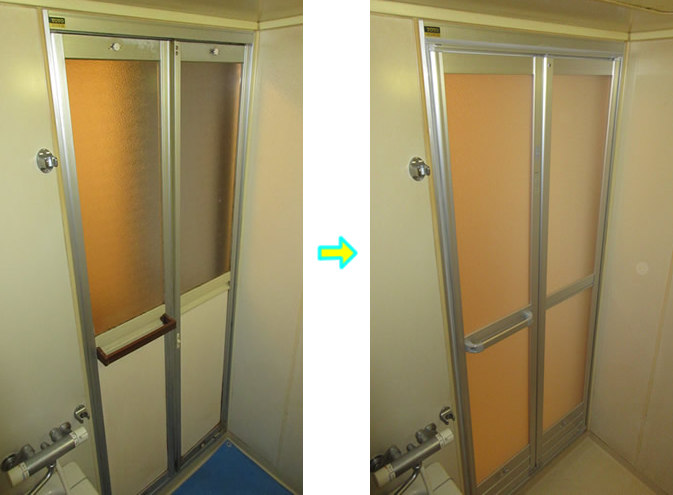 施工事例：浴室のドアを折れ戸にリフォーム